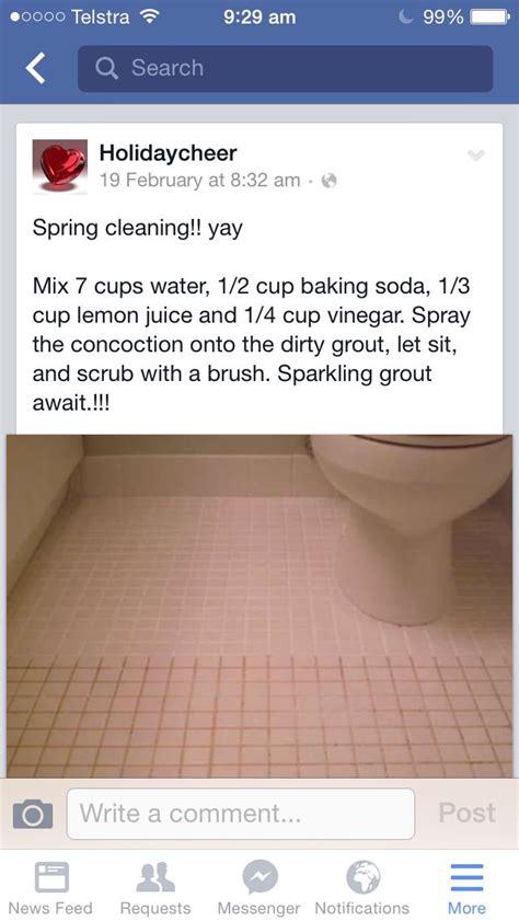 Water, lemon juice, bicarb and vinegar grout cleaner - finally ...