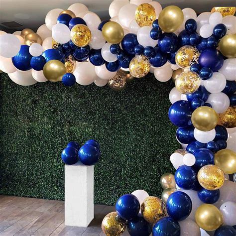 129Pcs Navy Blue Gold Balloon Arch Garland Kit - Navy White Gold Confetti Balloons with Balloon ...