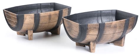 Rustic Wood- Look Plastic Half Barrel Flower Pot Garden Planter, Pack of 2 - Walmart.com