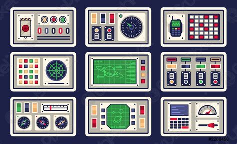 Control panel in spaceship with all kinds of controls - stock vector 2208468 | Crushpixel