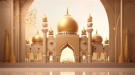 Premium AI Image | stylish golden mosque design Islamic banner