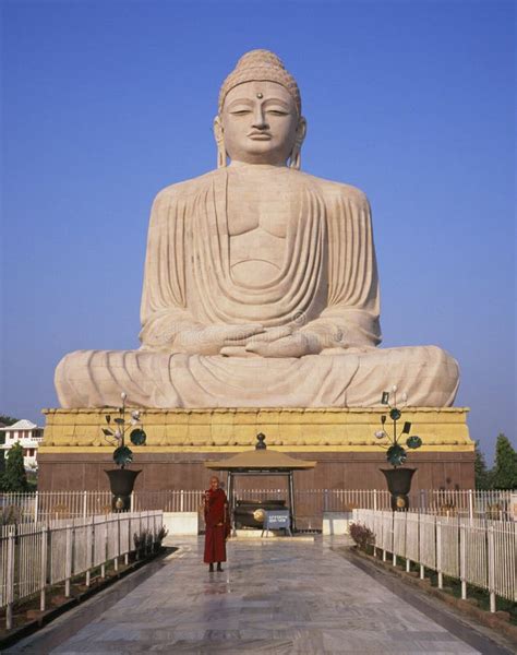 Bodhgaya, India, Buddhist Monk And 80 Foot Buddha Statue Editorial Stock Image - Image of monk ...