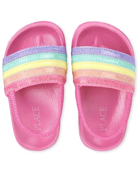 Toddler Girls Glitter Rainbow Faux Leather Slides