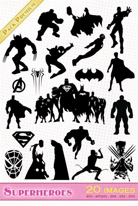 Superheroes Marvel Avengers 20 images png/svg/dxf/eps/studio | Etsy | Superhero silhouette ...