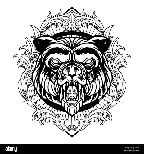 Angry Bear Frame Ornate Silhouette Vector illustrations for your work Logo, mascot merchandise t ...