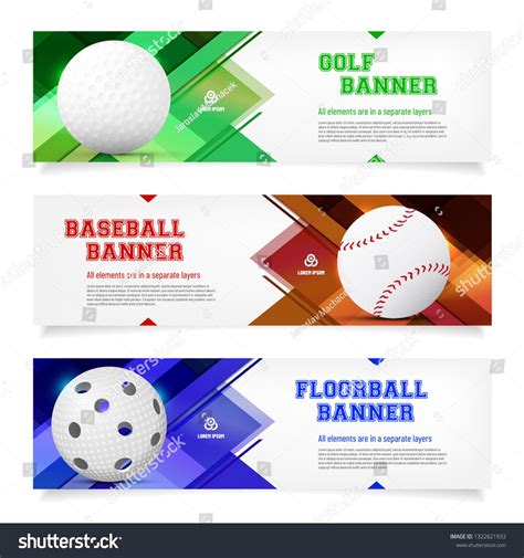 Set of sport banner templates with ball and sample text in separate ...