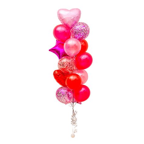 Pink & Red balloon bouquet with confetti