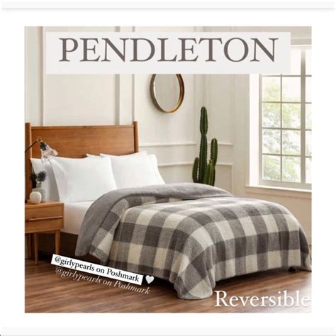 Pendleton Sherpa Fleece Blanket Queen Size Rob Roy Gray 98" X 92" Queen Blankets & Throws Bedding