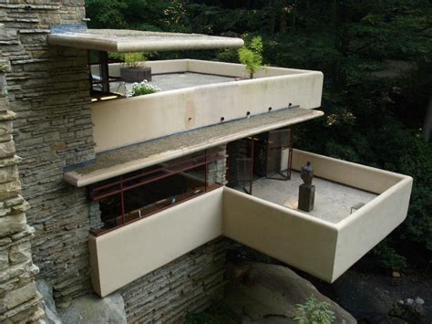 Fallingwater pictures: terraces (Frank Lloyd Wright house above waterfall)