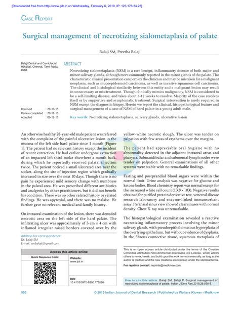 (PDF) Surgical management of necrotizing sialometaplasia of palate