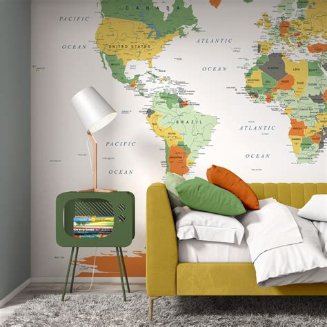 Customized Large World Map Wall Decal World Map Wallpaper | Etsy