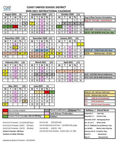 Coast Unified School District Calendar 2021 and 2022 - PublicHolidays.us