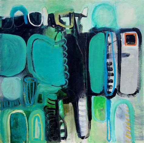 Jenny Gray - "Cube"- Oil on canvas wall art- Black, white, abstract, green, mint, teal For Sale ...