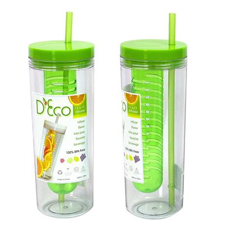 "NEW" Water Bottle Fruit Infuser 20 OZ. & Straw by D'Eco (1 pc) "SHIPS ...