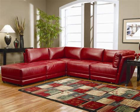 furniture living room red faux leather corner couch with chaise mixed ...