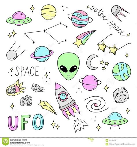 Cute Outer Space Vector Objects And Writings Stock Vector ...