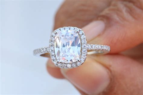 2.5CT Elongated Cushion Cut Halo Moissanite Engagement Ring - Etsy