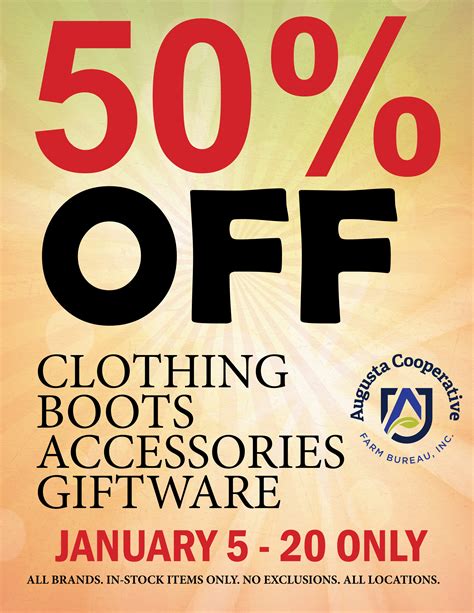 Clothing & Boot Blowout Sale - 50% Off! - Augusta Cooperative Farm Bureau, Inc.