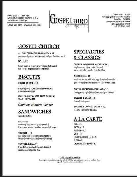 Here’s the Gospel Bird brunch menu, definitely beginning Sunday, March 6. | Roger Baylor Archives