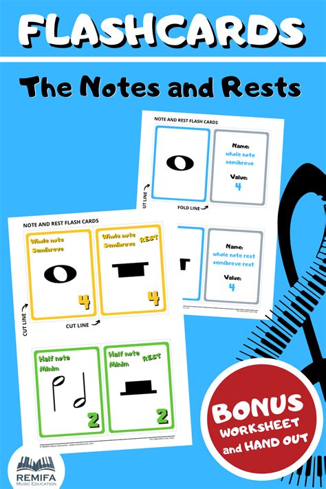 FLASH CARDS - The notes and rest values - BONUS worksheet and handout.