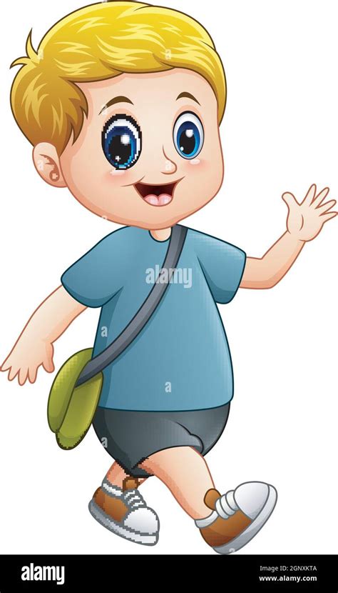 Cartoon boy walking to school Cut Out Stock Images & Pictures - Alamy