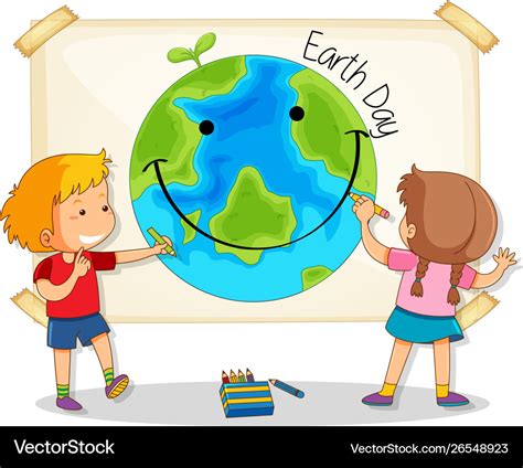 Children drawing earth day Royalty Free Vector Image