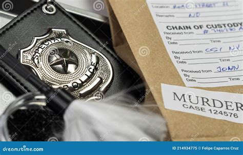 Police Badge Next To Evidence Bag Stock Image - Image of information ...