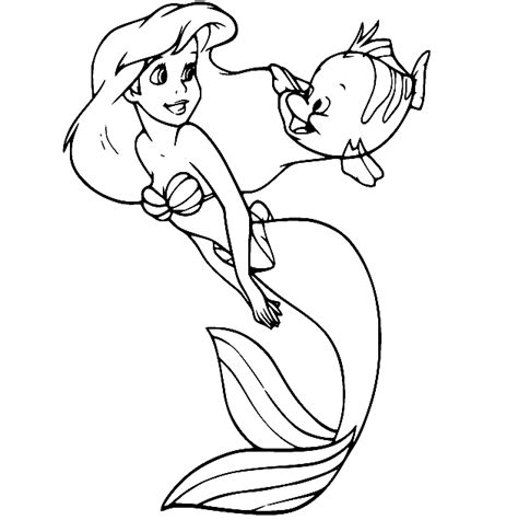 Princess Ariel and Flounder Coloring Page - Free Printable Coloring Pages