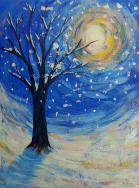 Snowy Tree Painting at PaintingValley.com | Explore collection of Snowy ...