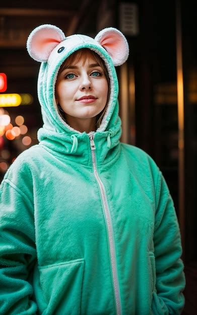 Premium Photo | Photo of woman wearing kawaii animal Kigurum jacket hoodie generative AI