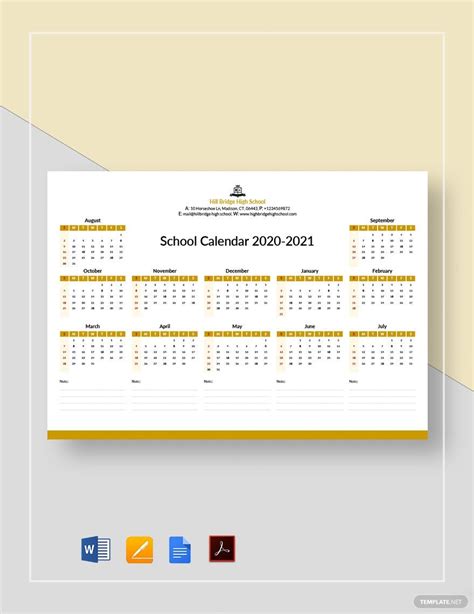 Editable School Calendar Template