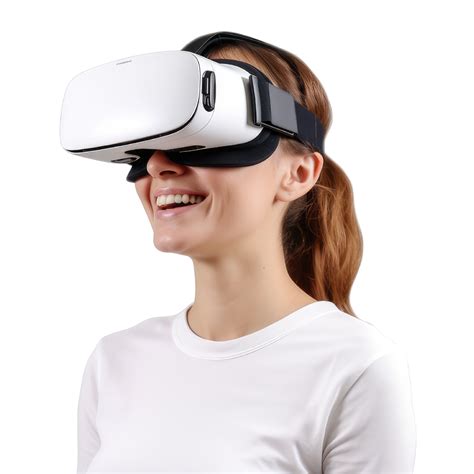 Woman Wearing a VR Headset. VR virtual reality headset goggles worn by woman 3D isolated on ...