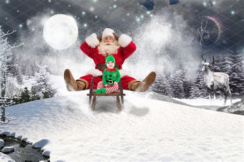 Christmas Santa on a Sleigh Ride in the Snow Digital Backdrop ...