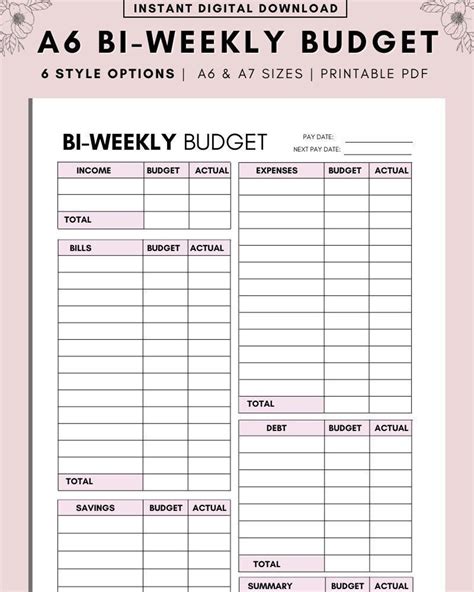 A6 PDF BI-WEEKLY Budget Overview Template Printable, Paycheck Budget ...