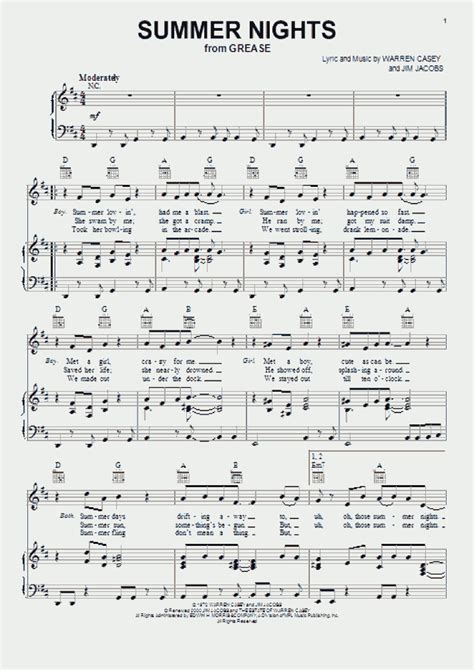 Summer Nights Piano Sheet Music | OnlinePianist