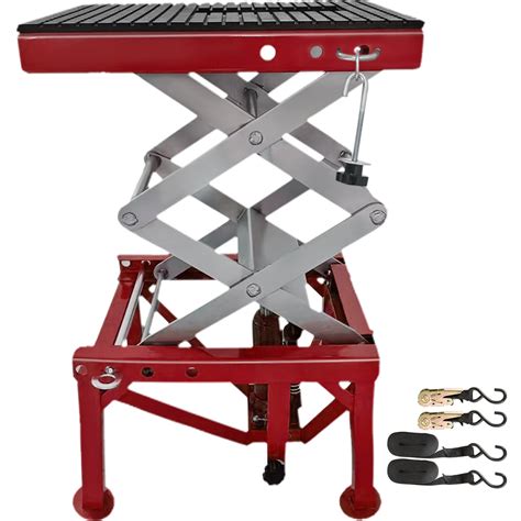 Motorcycle Jack, Scissor Jack 300lbs, Red Bike Lift Table with Lockable Wheels | VEVOR US