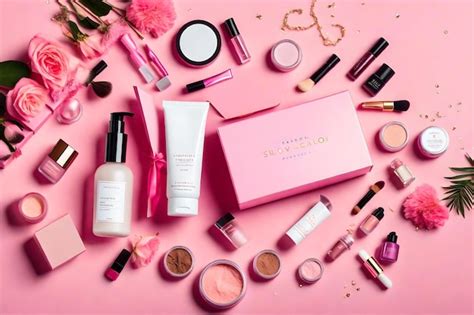 Premium AI Image | A pink box of cosmetics with the words " esp " on the bottom.