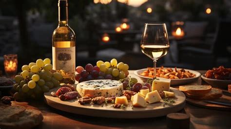 Premium AI Image | Cheese platter with red wine and snacks on table in ...