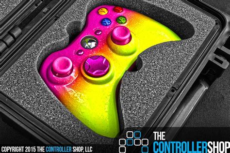 Neon yellow Xbox 360 controller with a pink fade and our MicroSpeckle ...