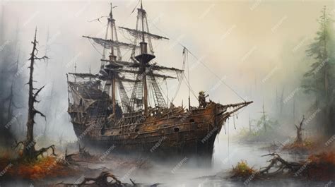 Premium Photo | Haunted shipwreck emerging from the fog