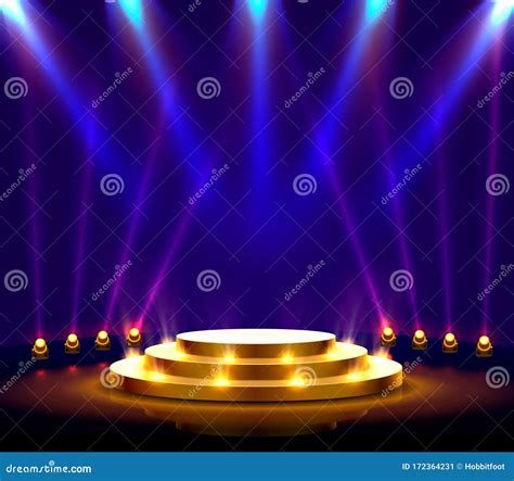 Stage Podium with Lighting, Stage Podium Scene with for Award Ceremony on Blue Background. Stock ...