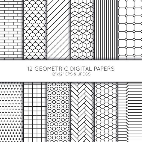 Geometric Digital Paper, Geometric Scrapbook Paper, Black and White ...