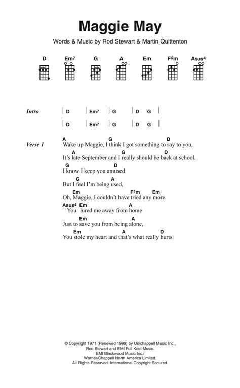 Maggie May by Rod Stewart Sheet Music for Piano, Vocal & Guitar Chords ...