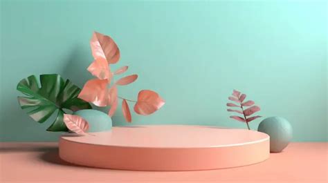 3d Render Of Product Display Podium Featuring Shadow Nature Leaves On Pastel Background, Scene ...