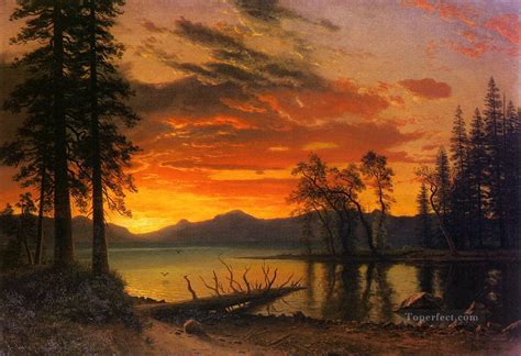 Sunset over the River Albert Bierstadt Landscapes Painting in Oil for Sale