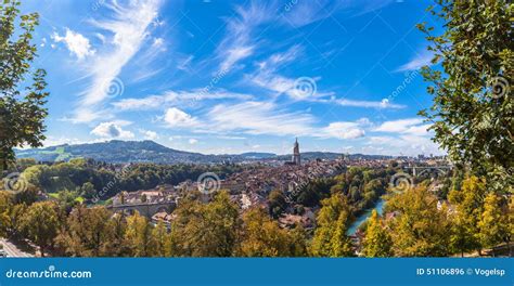 Panorama View of Berne Old Town from Mountain Top Stock Photo - Image ...