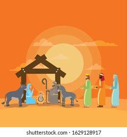 Holy Family Animals Wize Men Manger Stock Vector (Royalty Free) 1629128917 | Shutterstock