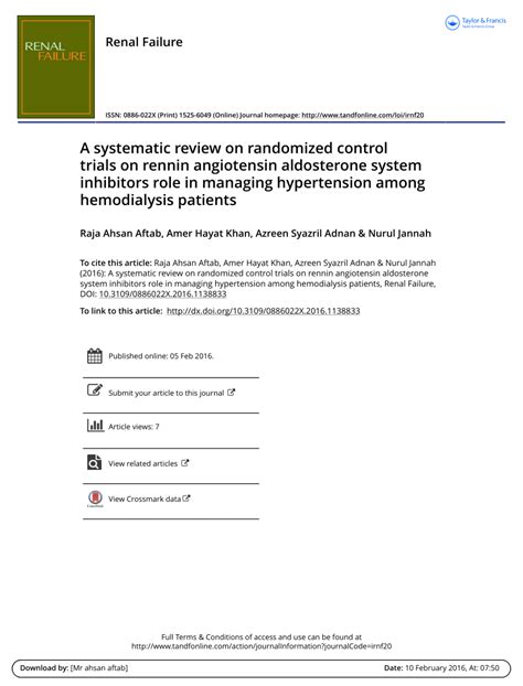 (PDF) A systematic review on randomized control trials on rennin angiotensin aldosterone system ...