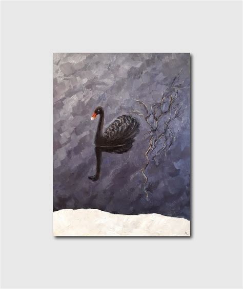 Black Swan Original Oil Painting, Swan Wall Art, Evening Nature ...