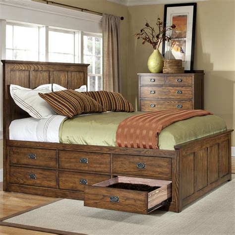 Intercon Oak Park Mission King Panel Bed with Twelve Underbed Storage Drawers | Wayside ...